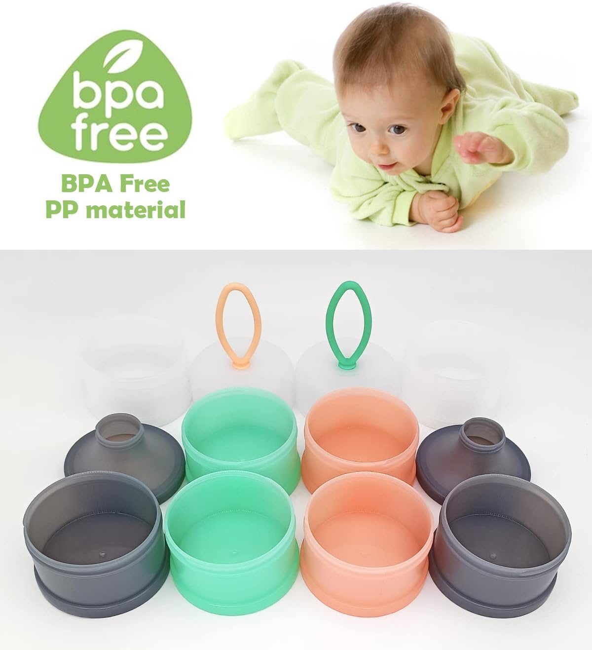 Baby Formula Dispenser, Portable Milk Powder Dispenser Container, Baby Feeding Travel Storage Container, formula mixer, formula holder, BPA Free, 4 Compartments, 2 Packs, dispensador de fórmula