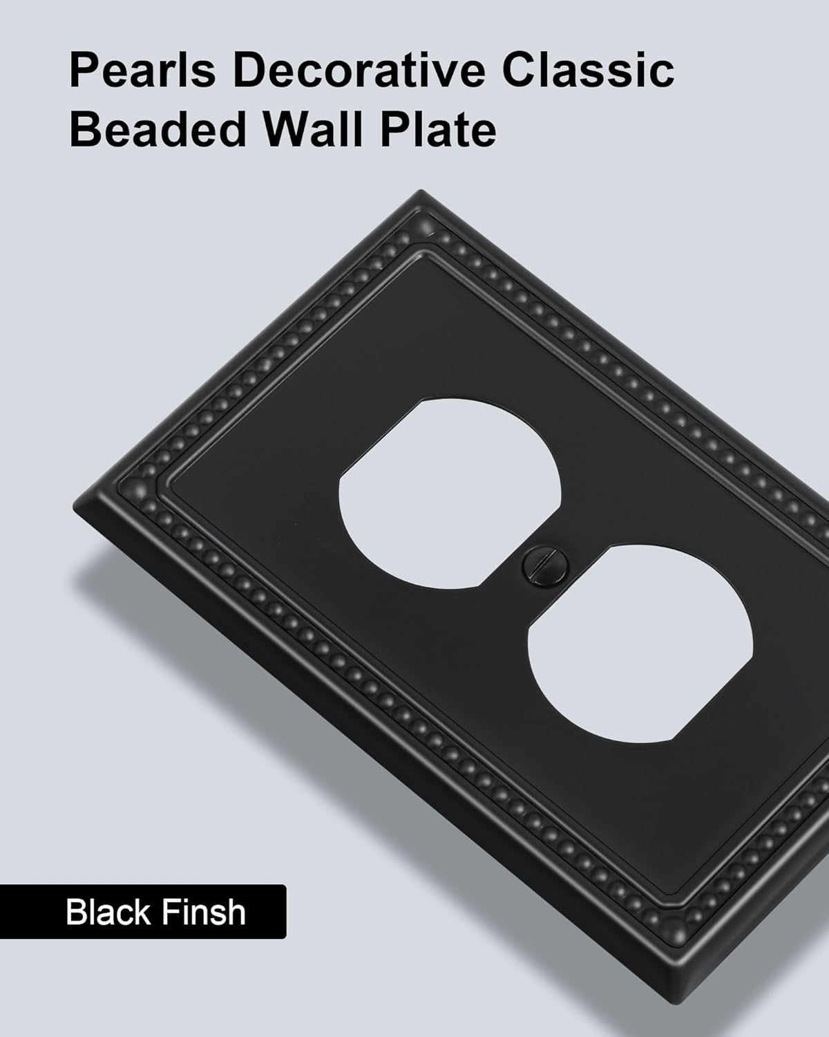 6-Pack Duplex Outlet Cover, Black Metal Wall Plates for Electrical Outlets, 1 Gang Receptacle Light Switch Cover, Pearls Beaded Decorative Switch Plates and Outlet Covers