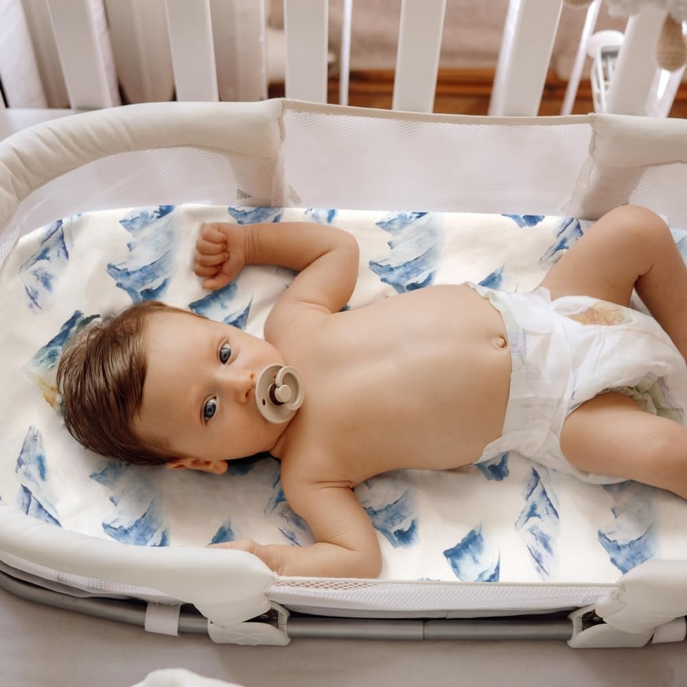 4 Pack Breathable Bassinet Sheets for Baby Boys Neutral Unisex Soft Bassinet Fitted Sheets for Toddler Travel Bassinet (Mountain)