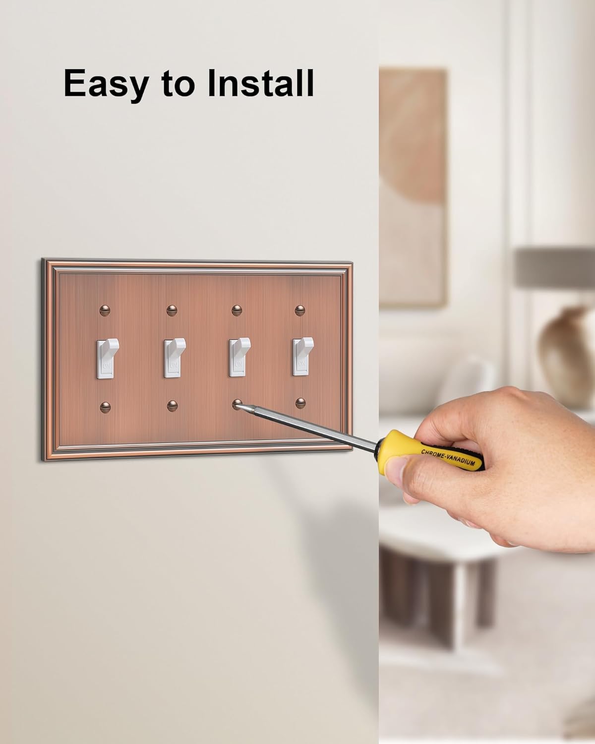 2-Pack Quad Toggle Light Switch Cover Plate, Durable Zinc Alloy Decorative Switch Plate Covers, Antique Copper 4 Gang Wall Plate for Toggle Light Switch and Rotary Dimmer Switch