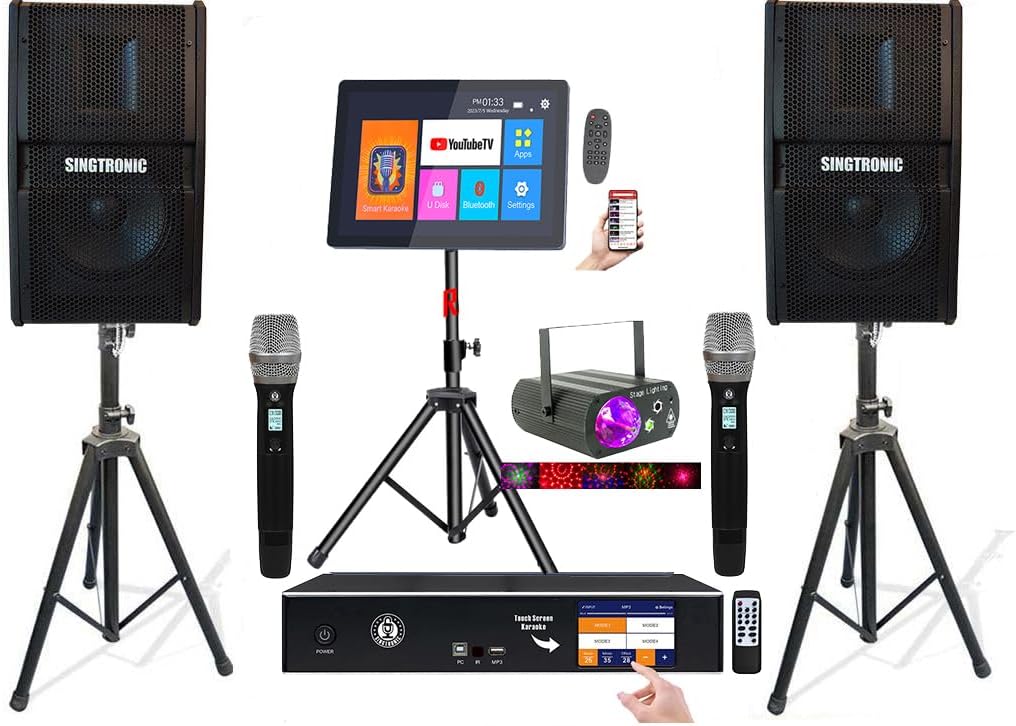 2500W Complete Karaoke System – 50,000 Preloaded Songs + Unlimited YouTube | Select Songs via App on Phone/Tablet | Wireless Mics, Digital Mixer & Class D Amp