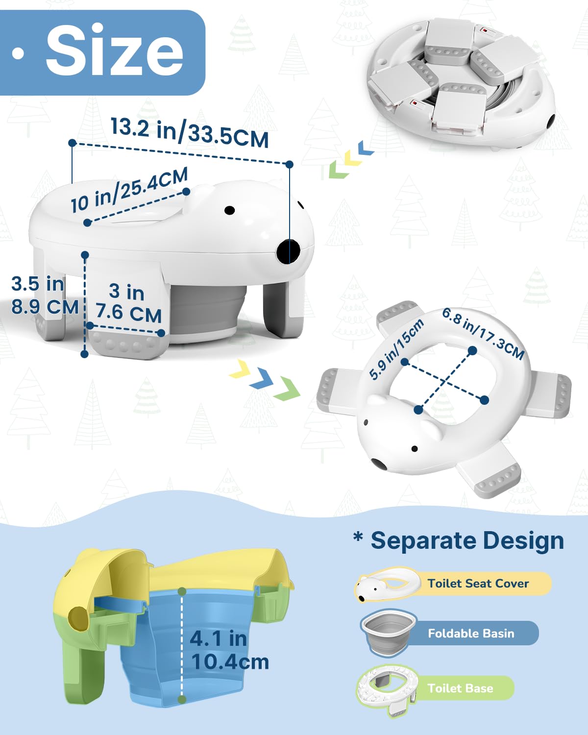 2 In 1 Portable Potty Seat, Travel Potty Seat for Toddlers with Safety Locks, Complete with Training Charts, Storage Bag and Liner Bags, 12 Months+(1 Pack)