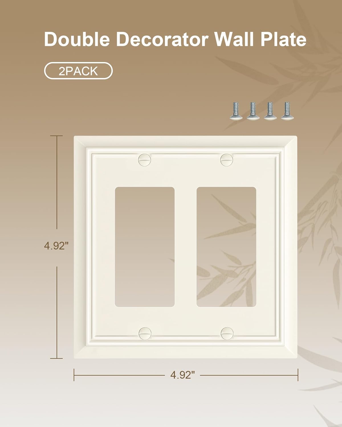 2-Pack Decorative Double Decorator Outlet Cover Plate, Light Almond Durable Natural Bamboo Fiber Wall Plates for Electrical Outlets, Receptacle, GFCI Outlet, Dimmer Switch, 2-Gang, Corrosion Resistant