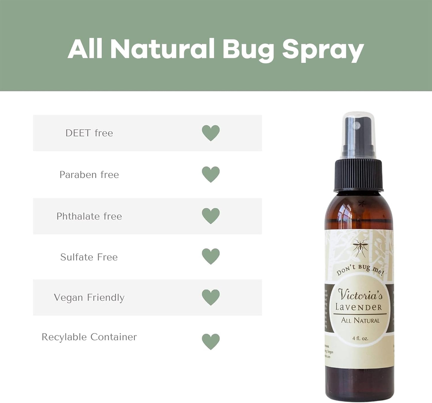 Victoria's Lavender Organic Don’t Bug Me Insect Spray DEET-Free with Lavender Essential Oils & Aloe Vera, Plant-Based Bug Spray for Sensitive Skin, Made in The USA - Outdoor, Hiking, Travel (Two 4oz)