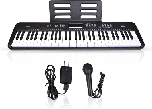 61 keys piano keyboard, Electronic Digital Piano Music Keyboard with Microphone, Sheet Music Stand and Power Supply, Portable Keyboard Piano Gift for Beginners