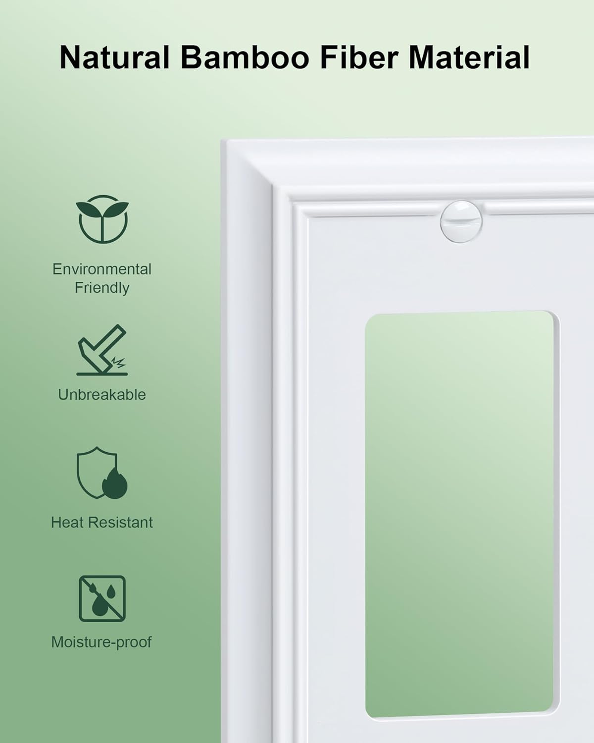 4-Pack Decorator Wall Plate Cover, Pure White Decorative Switch Plates and Outlet Covers, Durable Natural Bamboo Fiber Wall Plates for Electrical Outlets, Receptacle, GFCI Outlet, Dimmer Switch