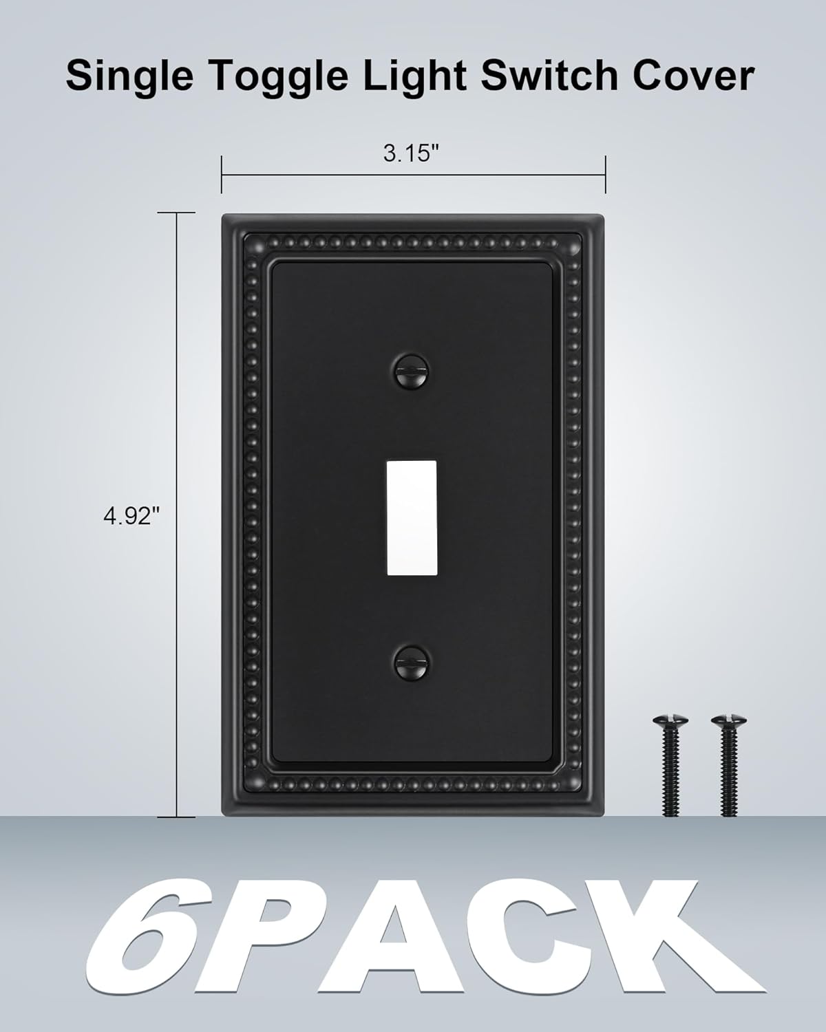 6-Pack Single Toggle Light Switch Cover Plate, Pearls Decorative Switch Plate Covers, Black 1 Gang Metal Wall Plate, Corrosion Resistant