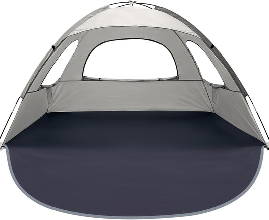 WhiteFang Beach Tent Anti-UV Portable Sun Shade Shelter for 3/4/6/8 Person, Extendable Floor with 3 Ventilating Mesh Windows Plus Carrying Bag, Stakes and Guy Lines