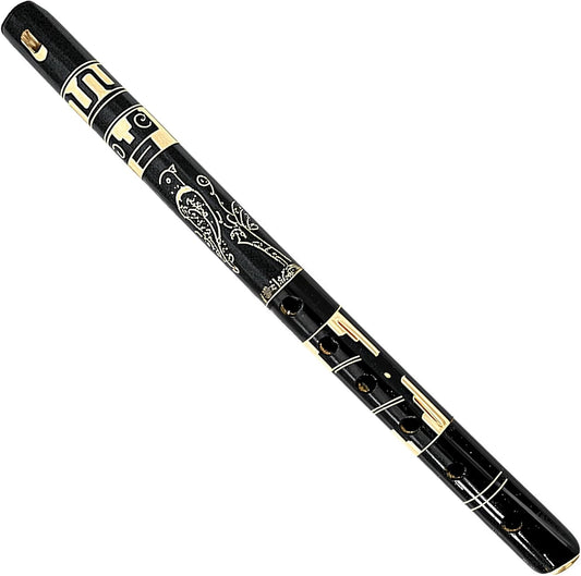 Mia Jewel Shop - Handmade Colored Bamboo Wooden Flute | Tribal Nature Pattern | Native Recorder for Beginners, Meditation & Music Lovers (Black)