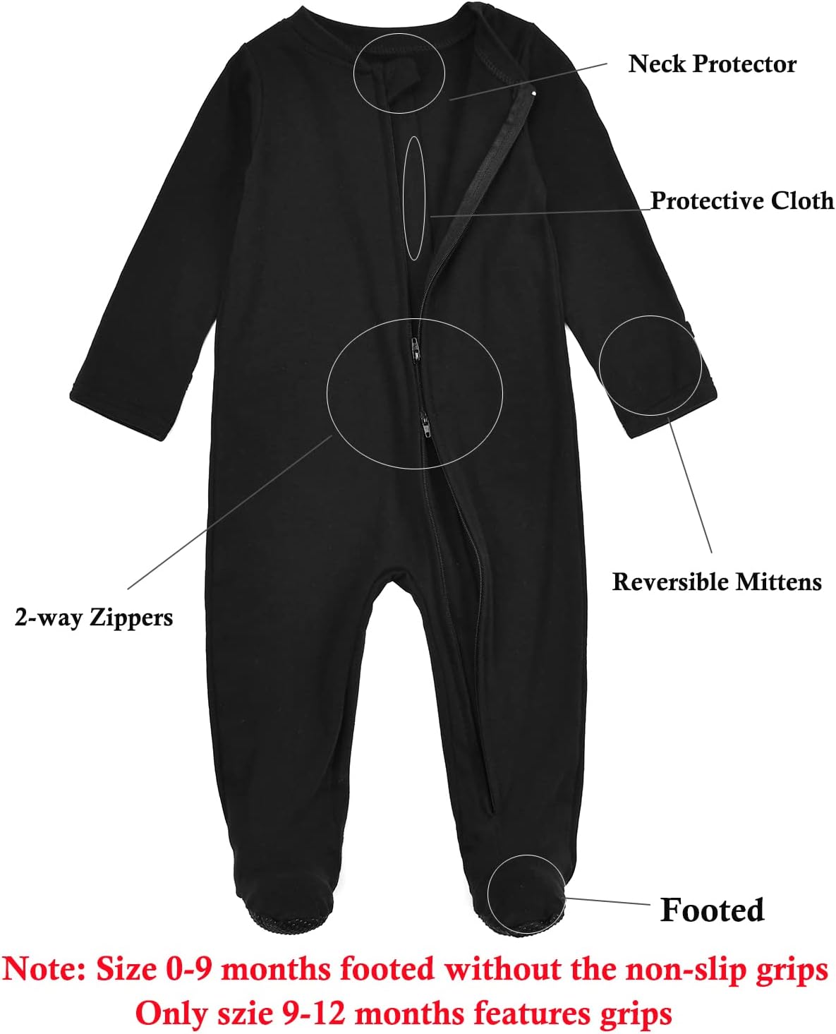 Aablexema Baby Footie Pajamas with Mittens - 3Pcs Infant Footed Sleeper Cotton Sleepwear Outfits