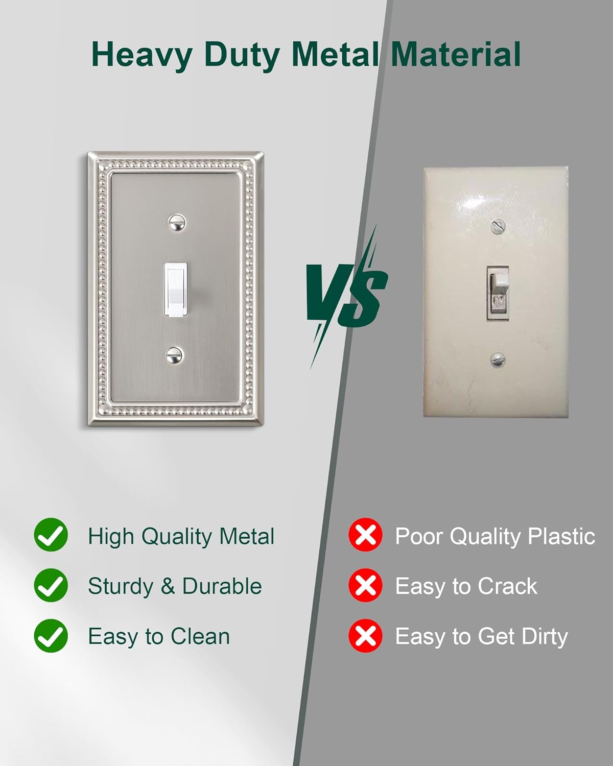 6-Pack Single Toggle Light Switch Cover Plate, Pearls Decorative Switch Plate Covers, Brushed Nickel 1 Gang Metal Wall Plate