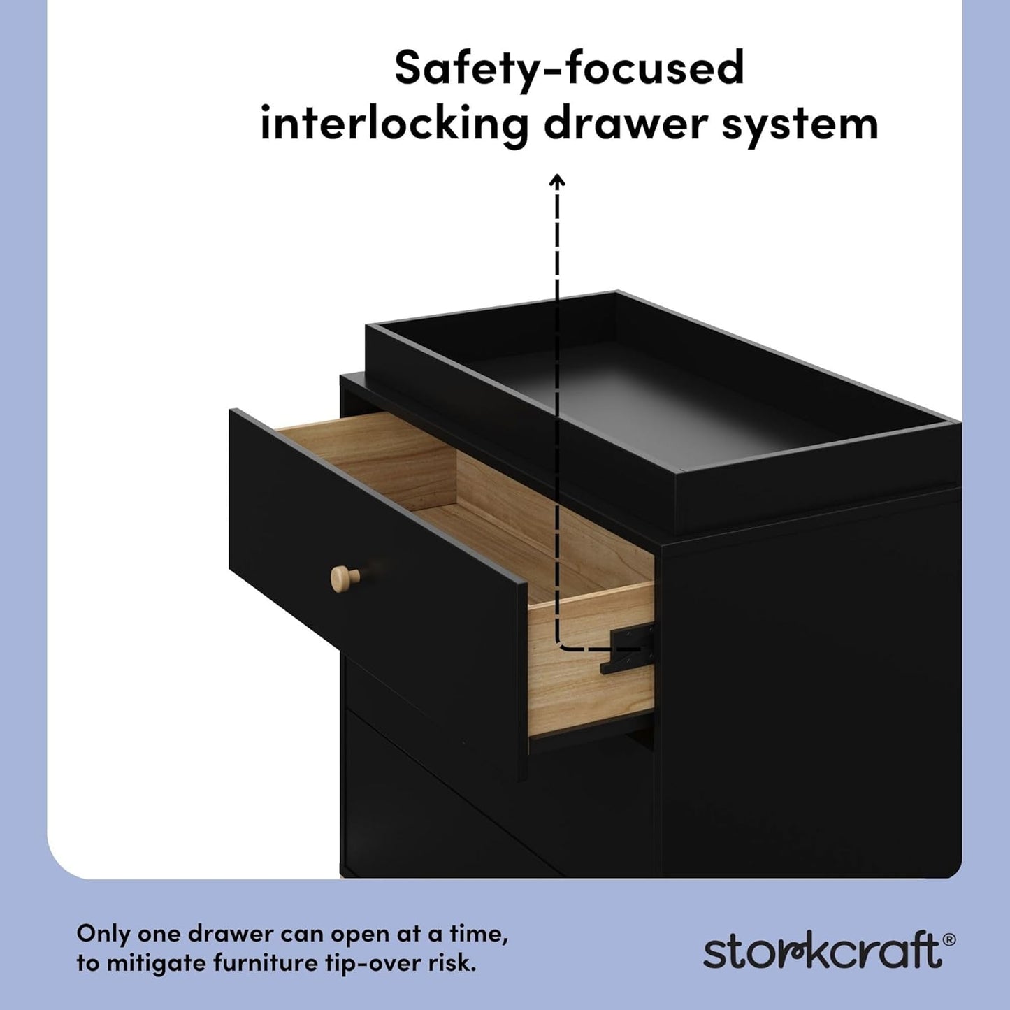 Storkcraft California 3-Drawer Chest with Removable Changing Topper (Black with Driftwood) – GREENGUARD Gold Certified, Interlocking Drawer System, Pre-Installed Tracks, Easy Assembly