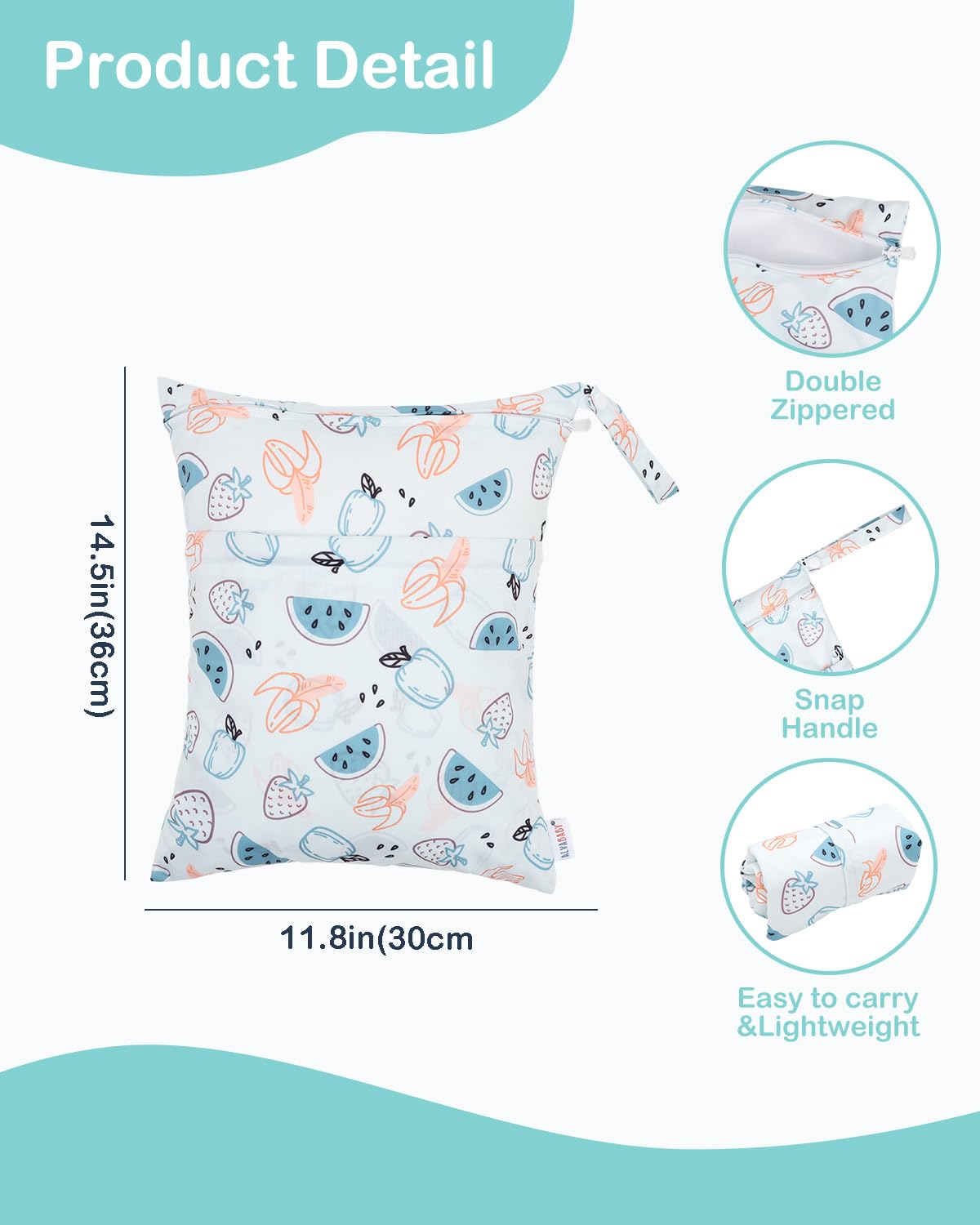 ALVABABY 3 Cloth Diaper Wet Dry Bags Waterproof Reusable with Two Zippered Pockets Travel Beach Pool Daycare Soiled Baby Items Yoga Gym Bag for Swimsuits or Wet Clothes Small Medium Large 3L-ZM29