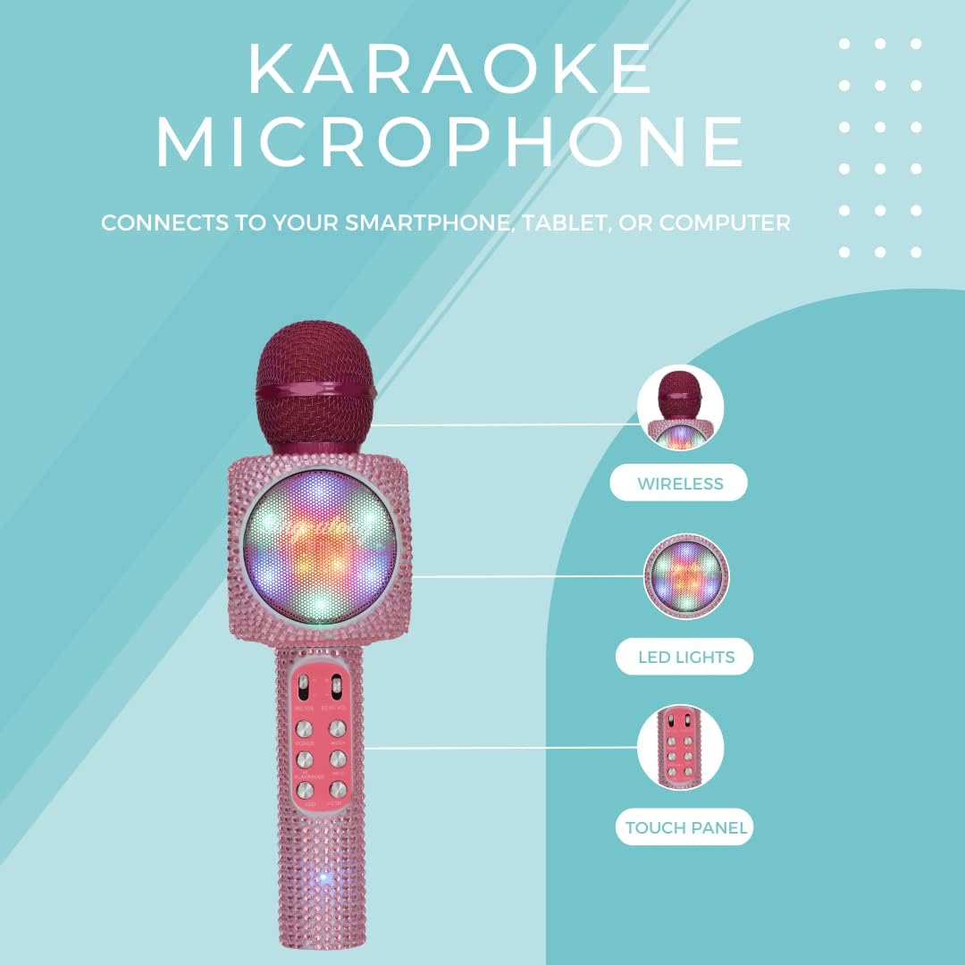 Sing-Along Bling Bluetooth Karaoke Microphone and Bluetooth Stereo Speaker All-in-One (Pink Bling)