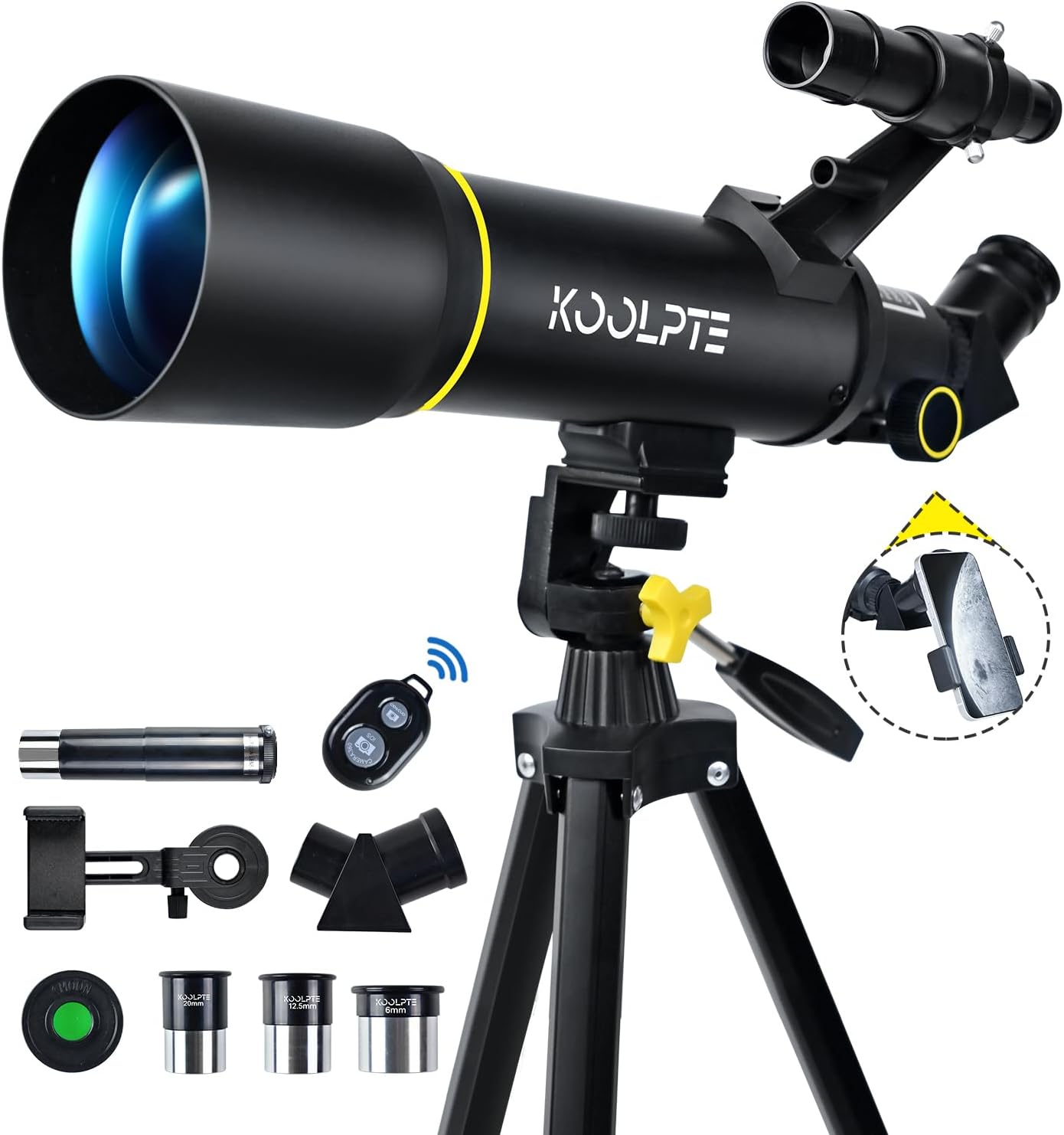 Telescope, 70mm Aperture 400mm AZ Mount Astronomical Refracting Telescopes (20x-200x) for Kids & Adults, Portable Travel with Tripod Phone Adapter, Remote Control, Easy to Use, Black