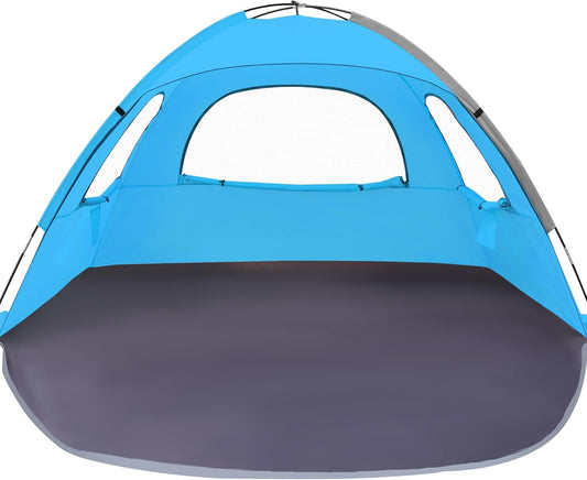 WhiteFang Beach Tent Anti-UV Portable Sun Shade Shelter for 3/4/6/8 Person, Extendable Floor with 3 Ventilating Mesh Windows Plus Carrying Bag, Stakes and Guy Lines