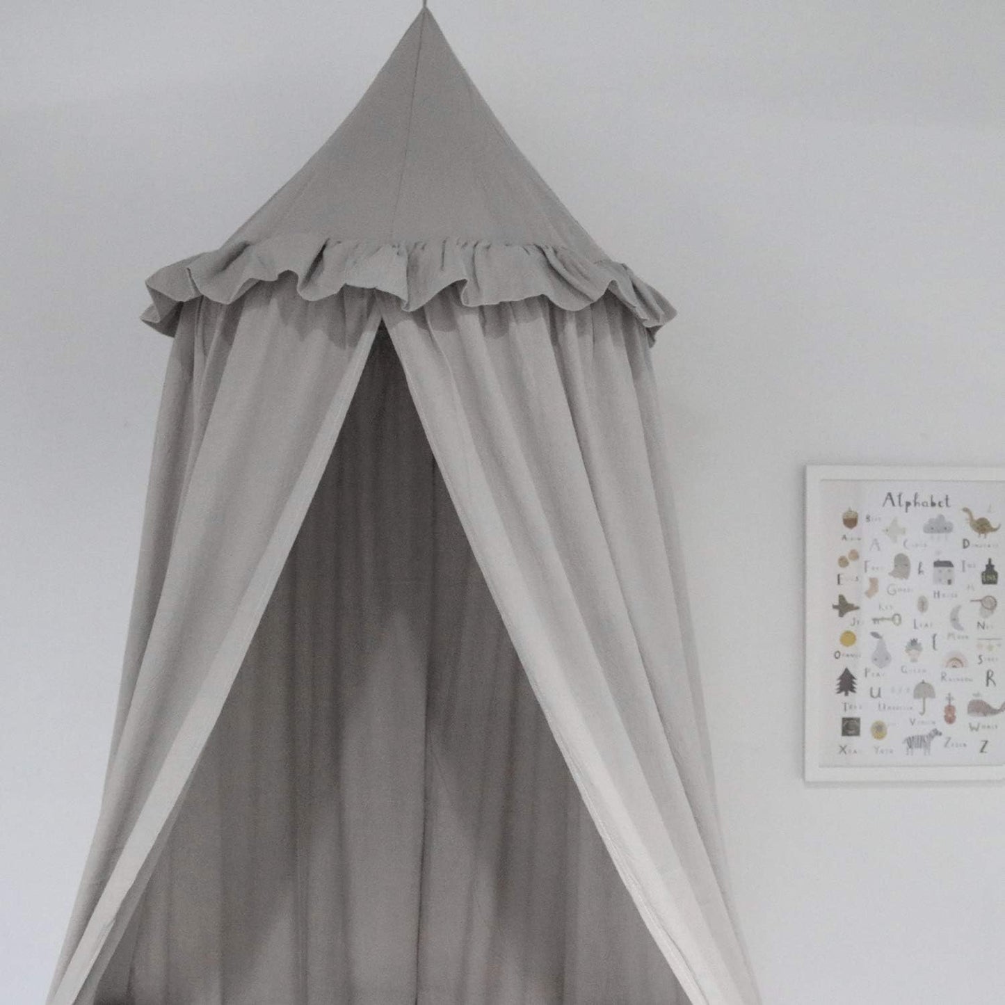 Kids Bed Canopy with Frills Cotton Cover Net for Crib Reading Nook Curtain Hideaway Hanging Round Tent Nursery Bedding Play Room Decor