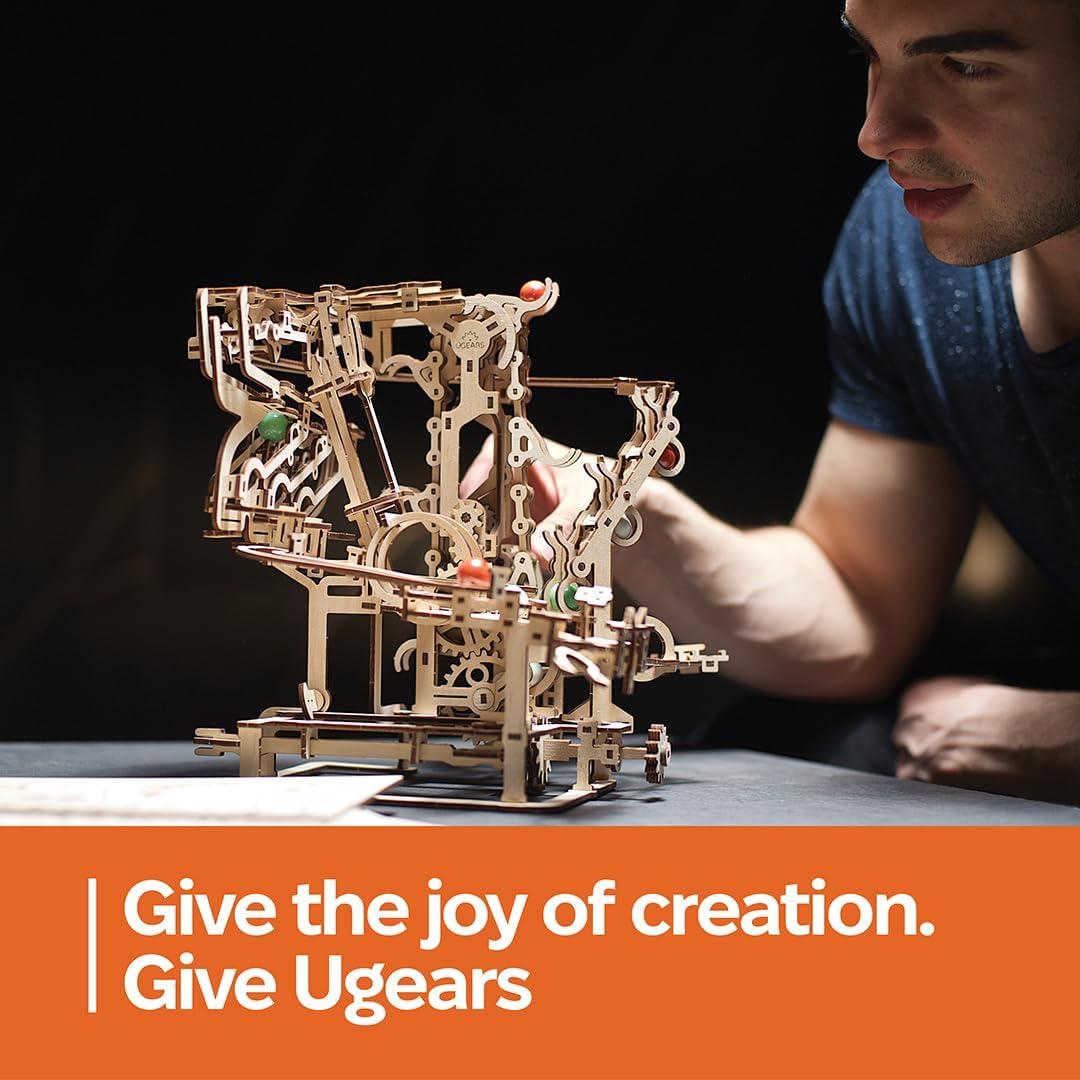UGEARS Wooden Marble Run Chain Hoist - Mechanical 3D Wooden Puzzle for Adults, DIY Model Kit for Adults, Unique Puzzle - 3D Puzzle Marble Game Gifts - 400 Pieces