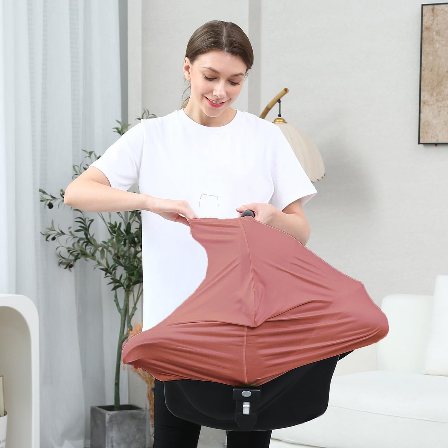 Car Seat Cover Baby for Nursing, Baby Breastfeeding Cover Carseat Canopy Covers, Solid Color Multi-use Nursing Cover for Babies (Bronze red)