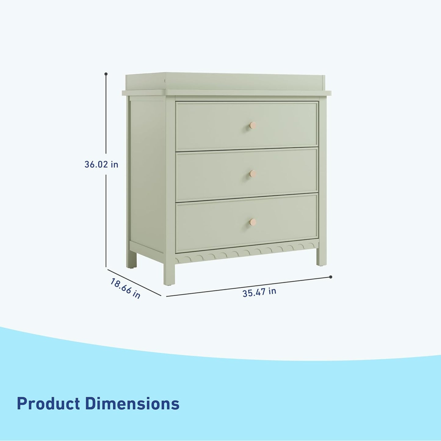Graco Sasha 3-Drawer Chest with Changing Table Topper (Sage) – GREENGUARD Gold Certified, Nursery Bedroom Wood Chest with Spacious Storage, Interlocking Drawer System, Pre-Installed Tracks