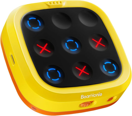 4-in-1 Handheld Tic Tac Toe Game Portable Electronic Board Games for Kids & Adults, Travel Games, Birthday Gifts, Yellow