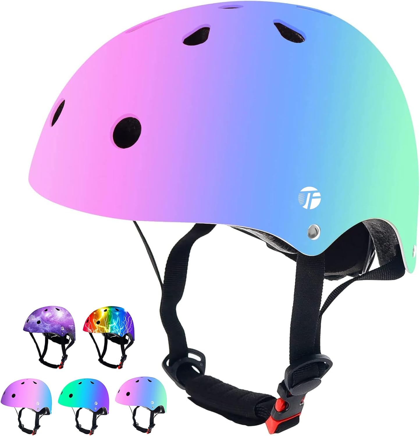 Adjustable Color Gradient Skateboard Helmet for 3-5-8-14+Ages【Toddler Kids Youth Adult】 Girls Boys Woman.Bike Helmet for Multi-Sports Cycling Bicycle Scooter Inline Roller Skate Rollerblading