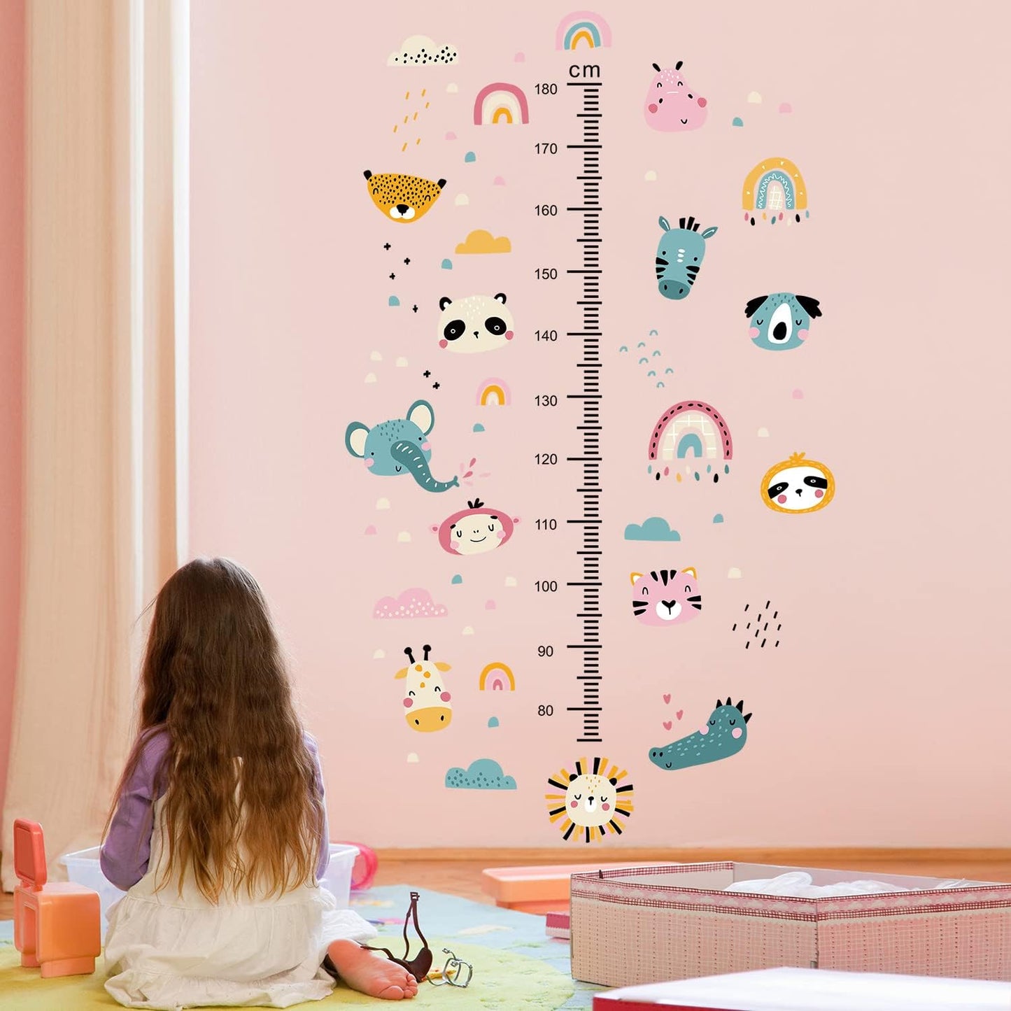 Kids Measuring Height Wall Decals Cute Cartoon Animal Stickers DIY Removable Peel and Stick Kids Room Wall Decoration for Boys and Girls Bedroom Nursey Classroom Playroom Decal
