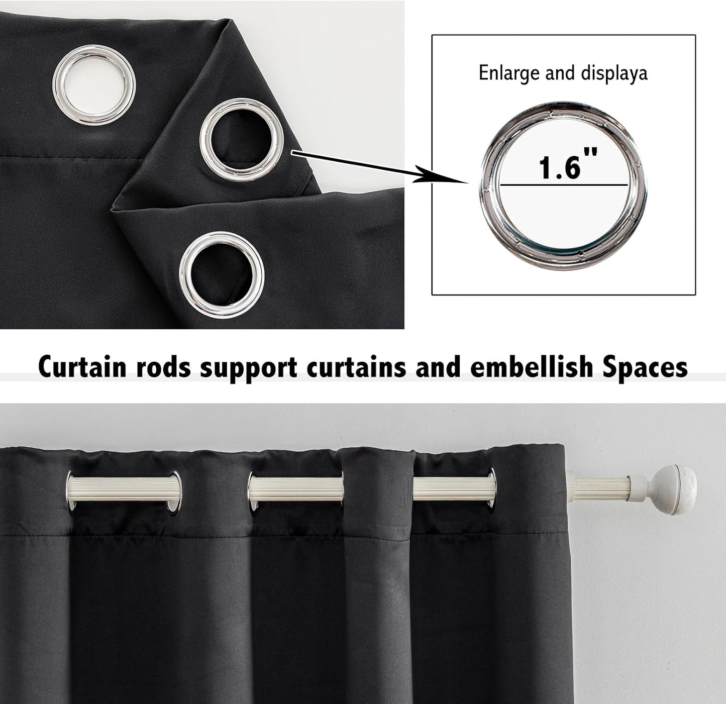 Anytime 100% Blackout Curtain Set, Thermal Insulated & Energy Efficiency Window Draperies for Guest Room, Full Shading Panels for Shift Worker and Light Sleepers（Black, 2 Panels, 70W x 63L）