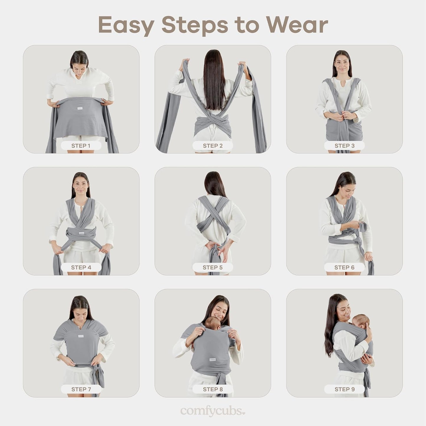 Comfy Cubs Baby Wrap Carrier - Soft & Secure Fit Cotton Blend Baby Carrier Newborn to Toddler - Hands-Free & Lightweight Infant Wrap - Adjustable, One Size Fits All Toddler Sling - Black