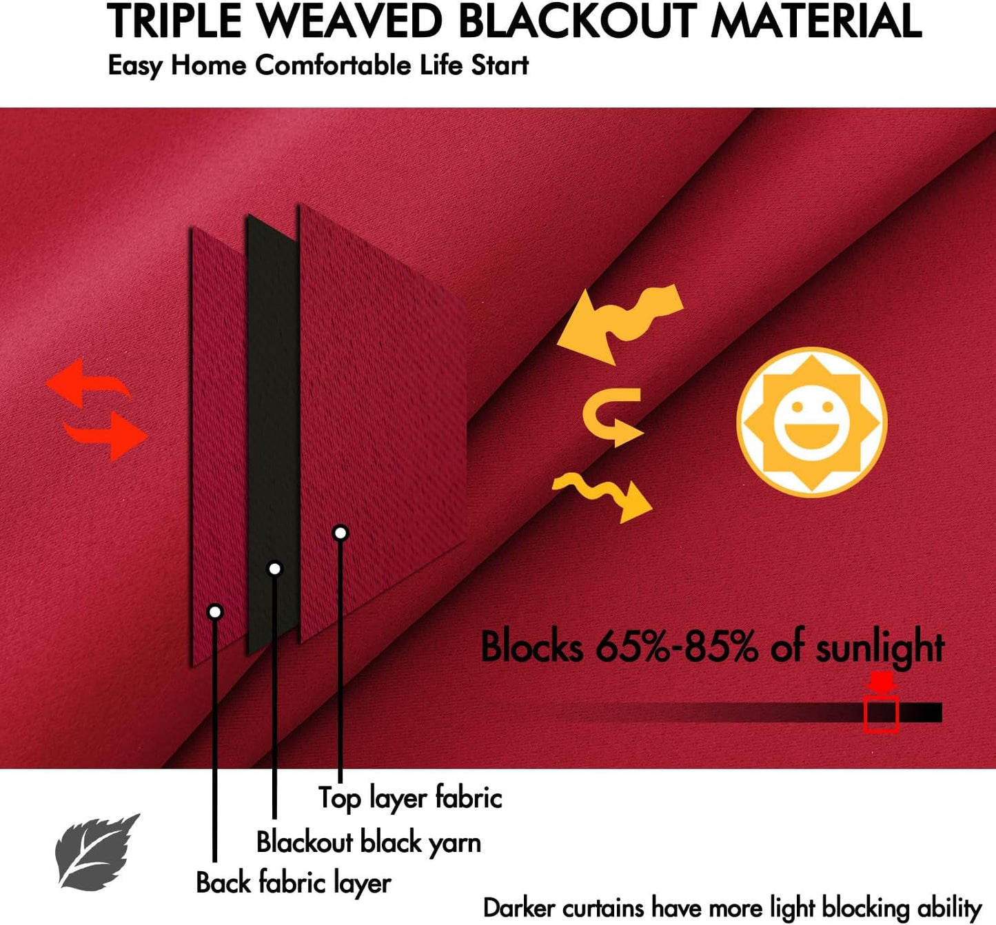 ANRODUO Back Tab Blackout Curtains for Bedroom Living Room, Rod Pocket Pinch Pleated Thermal Insulated Room Darkening Curtains 90 Inches Long 2 Panels, Red, 42 x 90 Inch