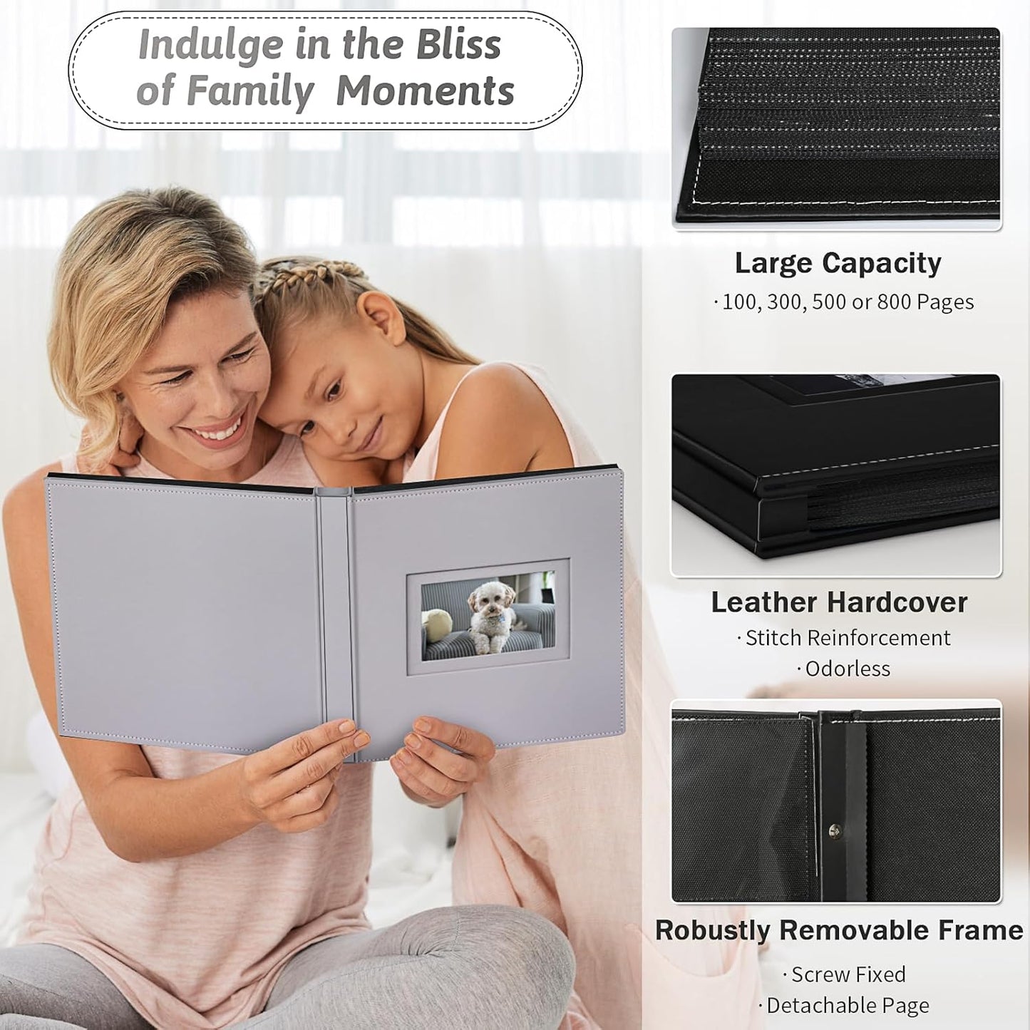 Popotop Photo Album 4x6 800 Pockets with Leather Hardcover Cover, Large Photo Album Binder Book with 80Pcs Pages for Family Travel Wedding Baby Gifts