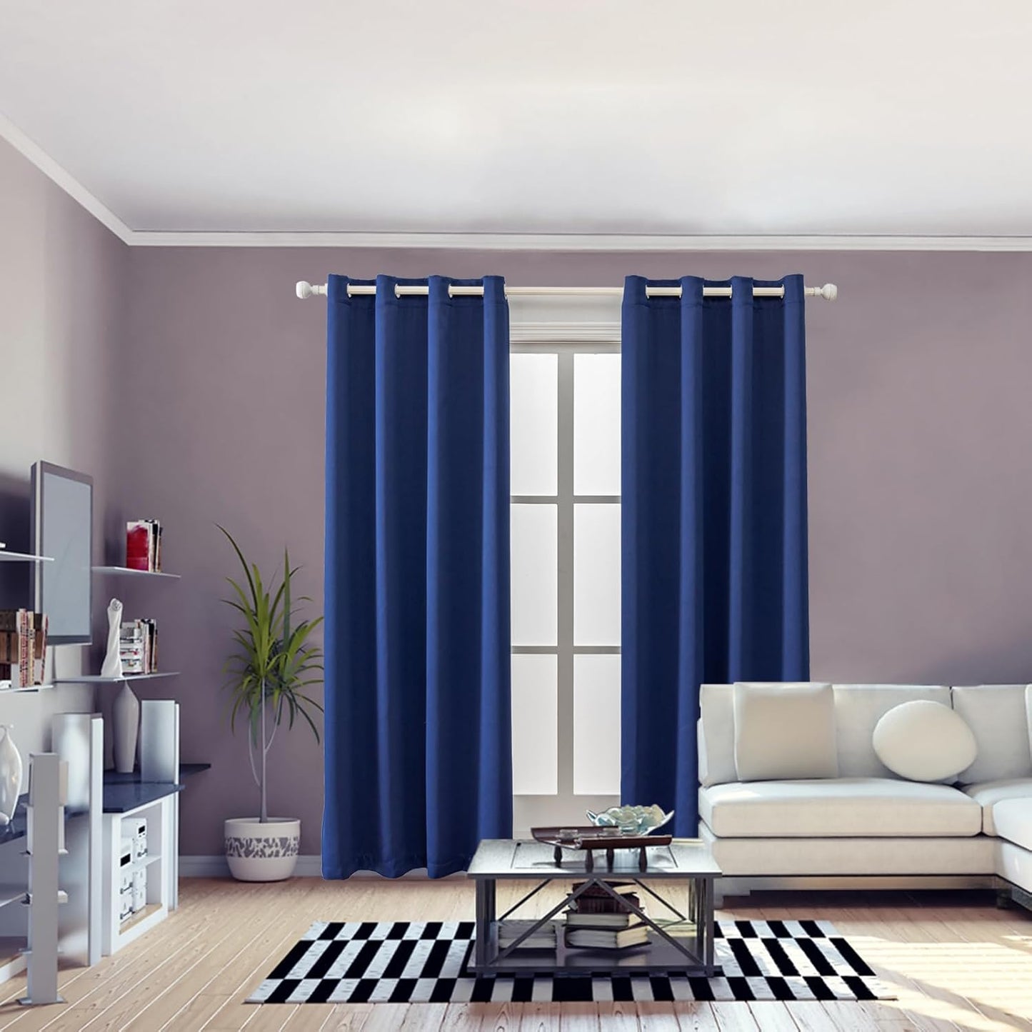 Anytime 100% Blackout Curtain Set, Thermal Insulated & Energy Efficiency Window Draperies for Guest Room, Full Shading Panels for Shift Worker and Light Sleepers（Navy Blue, 2 Panels, 52W x 84L）
