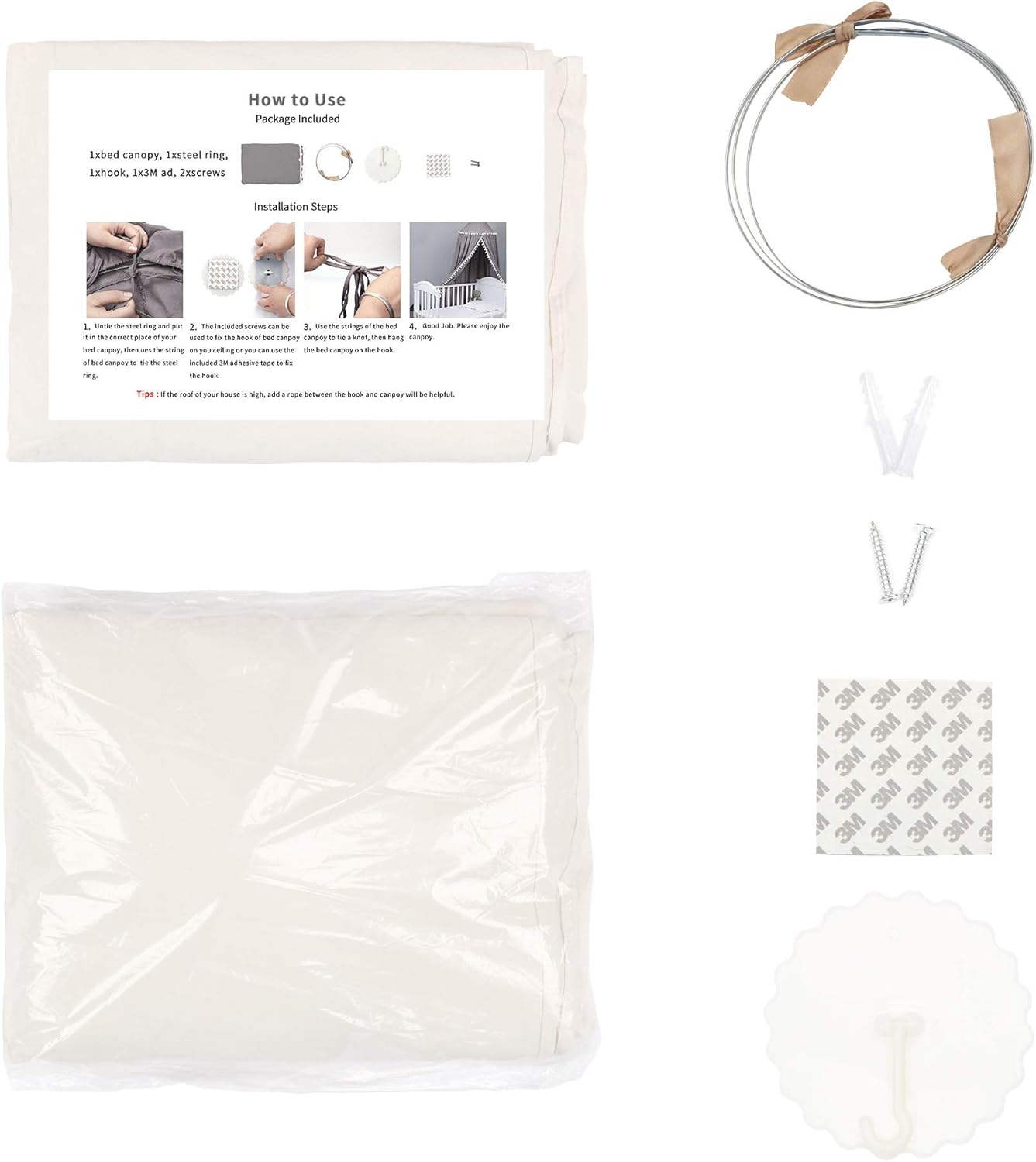 Kids Bed Canopy with Frills Cotton Cover Net for Crib Reading Nook Curtain Hideaway Hanging Round Tent Nursery Bedding Play Room Decor