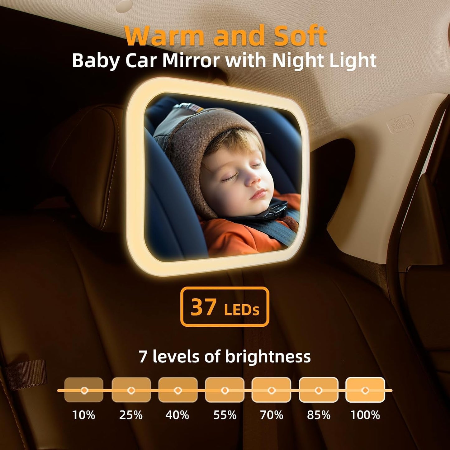 Baby Car Mirror with Light, 3000mAh Rechargeable, Shatterproof, Adjustable Rear-Facing Infant Mirror for Car Seats, Wide View, 360° Rotation, with Remote Control, Safe Travel for Newborns, Toddlers