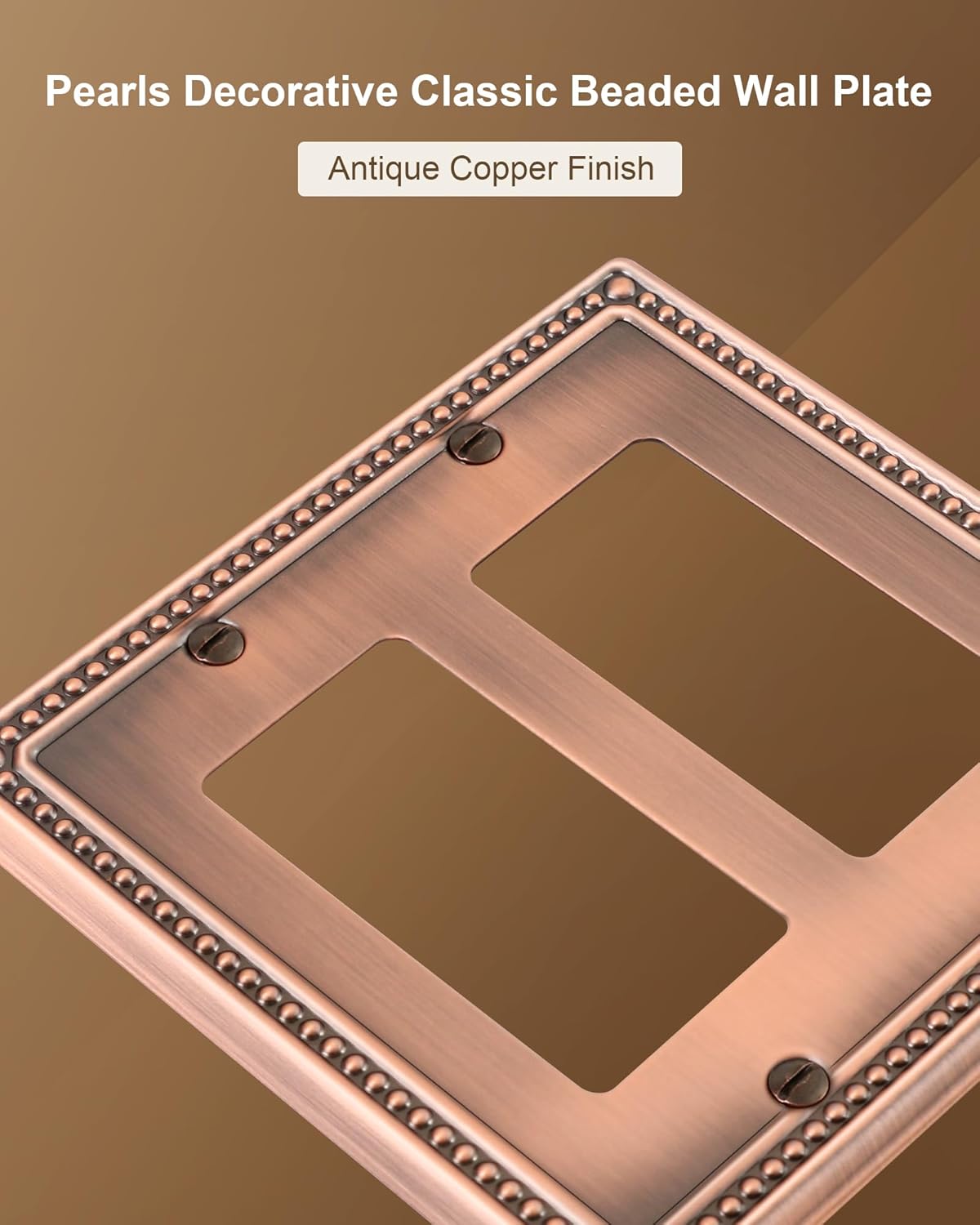 2-Pack Double Decorator Outlet Cover Plate, Antique Copper Pearls Decorative Switch Plates and Outlet Covers, Metal Wall Plates for Electrical Outlets, Receptacle, GFCI Outlet, Dimmer Switch