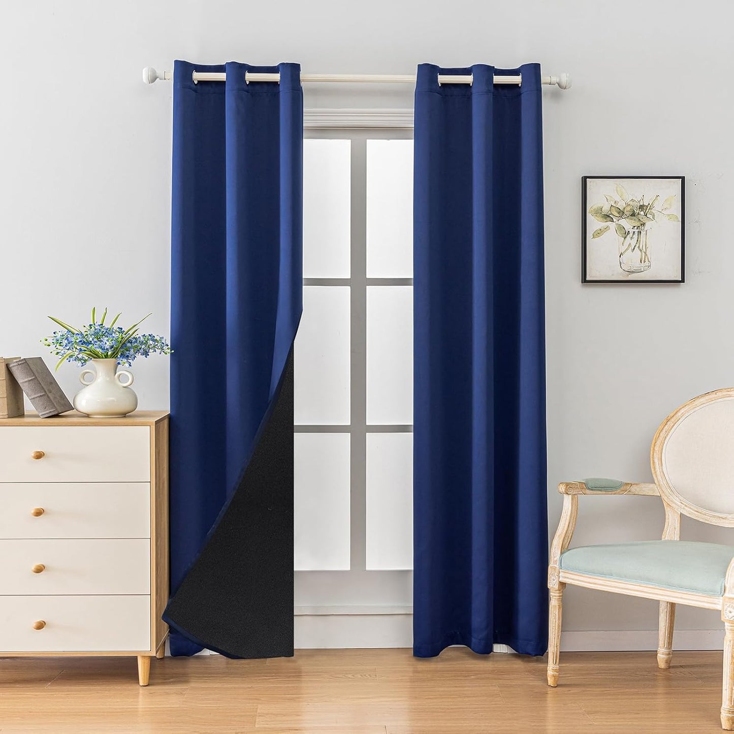 Anytime 100% Blackout Curtain Set, Thermal Insulated & Energy Efficiency Window Draperies for Guest Room, Full Shading Panels for Shift Worker and Light Sleepers（Navy Blue, 2 Panels, 42W x 84L）