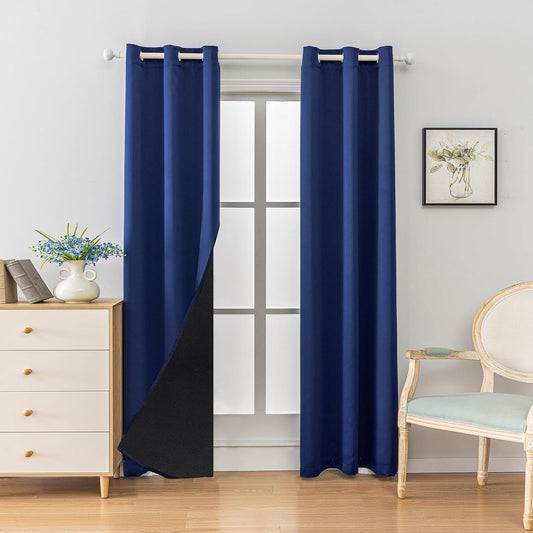 Anytime 100% Blackout Curtain Set, Thermal Insulated & Energy Efficiency Window Draperies for Guest Room, Full Shading Panels for Shift Worker and Light Sleepers（Navy Blue, 2 Panels, 42W x 84L）