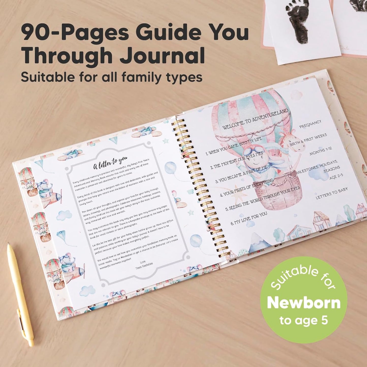 First 5 Years Baby Memory Book Girl, Boy - 90 Pages Hardcover First Year Milestone Keepsake Book, Newborn Scrapbook for New Parents, Minimalist Photo Album Journal, Gift for Baby Shower(AdventureLand)