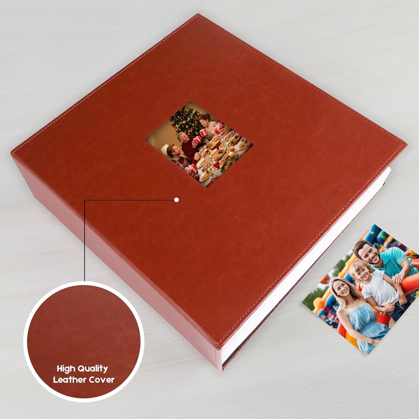 Aevdor 1000 Pockets Photo Album 4x6, Extra Large Capacity Leather Cover Wedding Family Picture Book Holds 1000 Horizontal and Vertical Picture, Acid-free Pages 4x6 Photo Album with Front Window, Brown