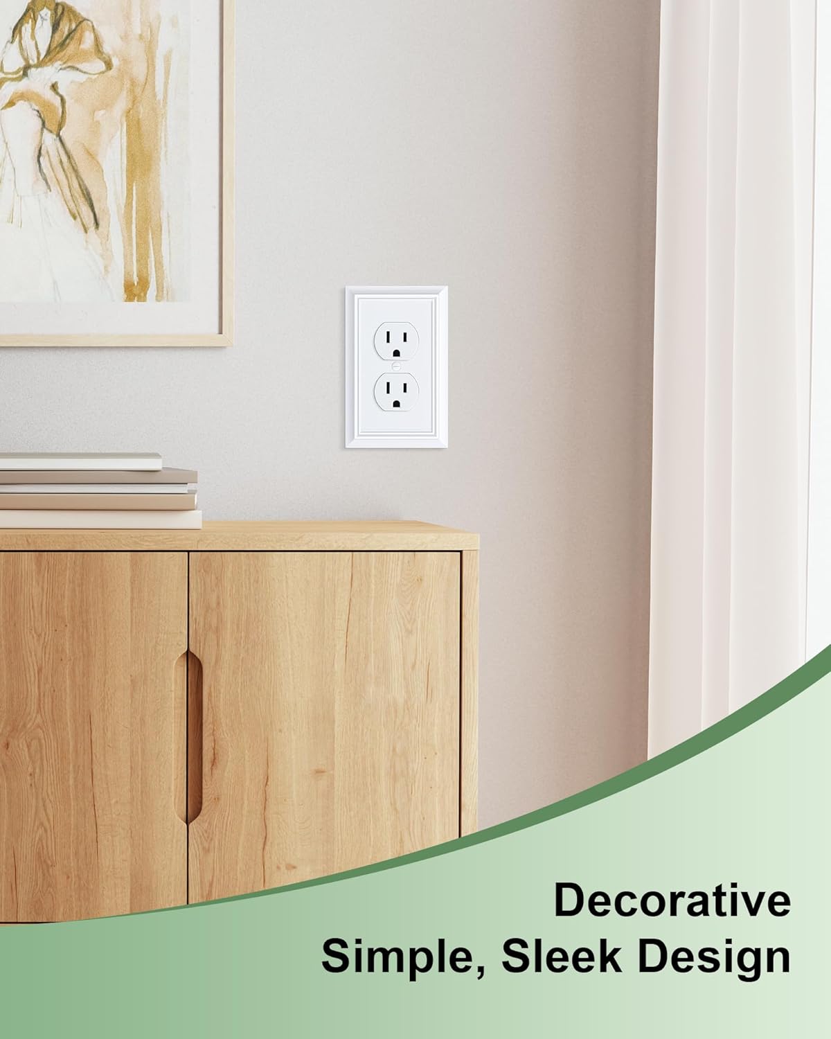 2-Pack Duplex Outlet Cover Plate, Decorative Pure White Switch Plates and Outlet Covers, Natural Bamboo Fiber Wall Plates for Electrical Outlets, 1 Gang Receptacle Cover, Corrosion Resistant