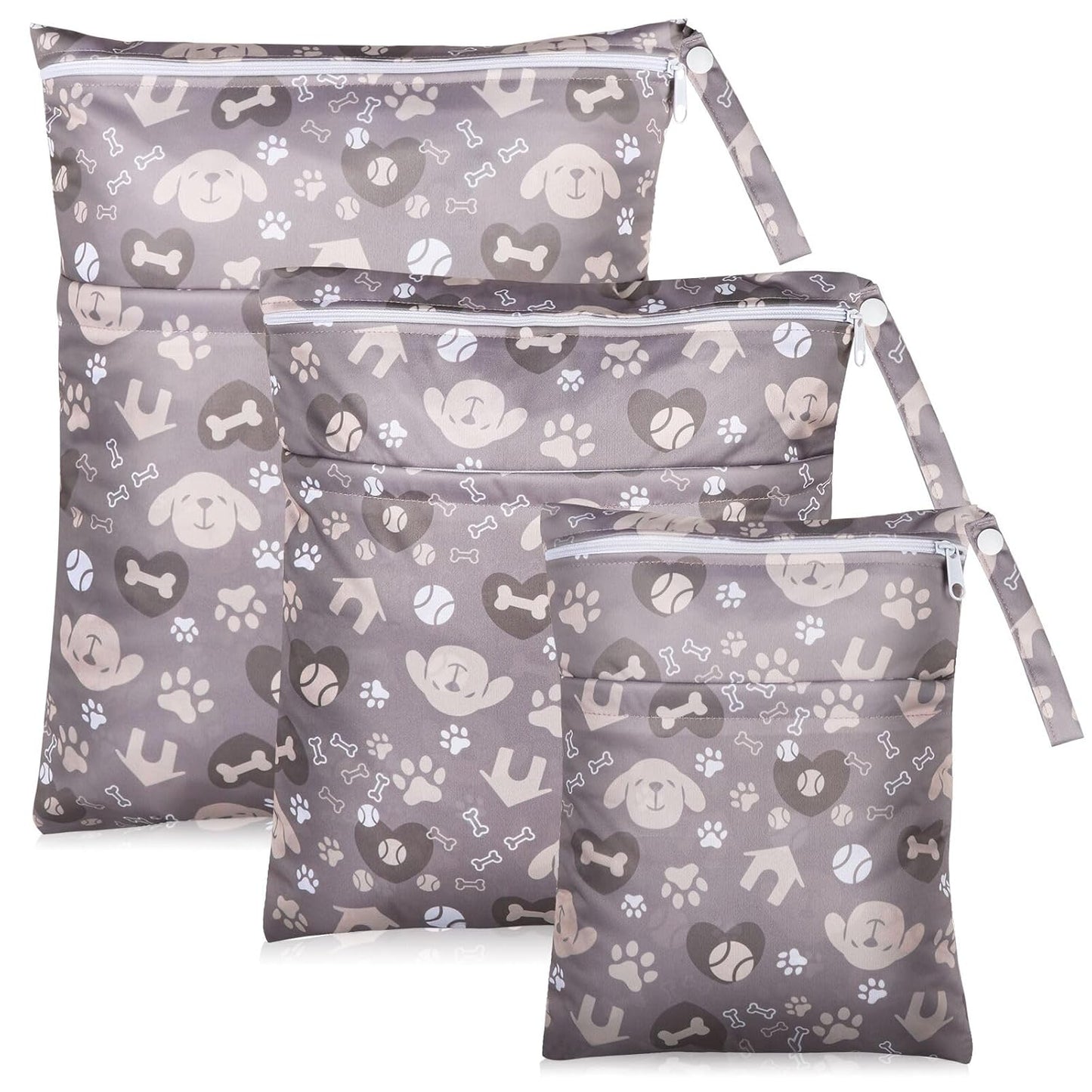 Angel Love Wet Bags for Baby, Pack of 3 Waterproof Wet Dry Bags for Baby, Travel, Swimsuit, Cloth Diapers, Pump Parts, Gym Clothes, Toiletries, Strap to Stroller, Zipper Reusable Bag, Packing Pouch