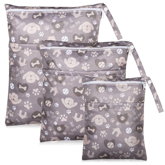 Angel Love Wet Bags for Baby, Pack of 3 Waterproof Wet Dry Bags for Baby, Travel, Swimsuit, Cloth Diapers, Pump Parts, Gym Clothes, Toiletries, Strap to Stroller, Zipper Reusable Bag, Packing Pouch