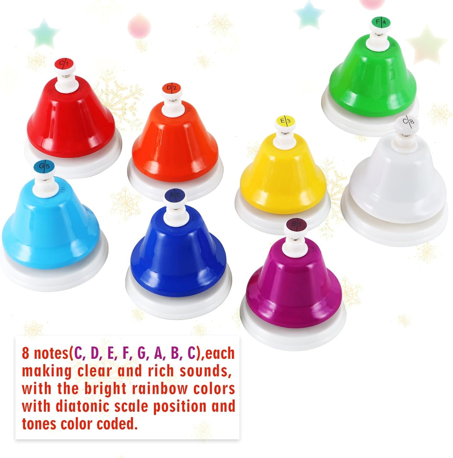 Eastrock Desk Bells, Hand Bells Set 8 Note Diatonic Musical Bells for Toddlers Children Kids Adults, Used for Festival, Musical Teaching, Church Chorus, Wedding, Family Party