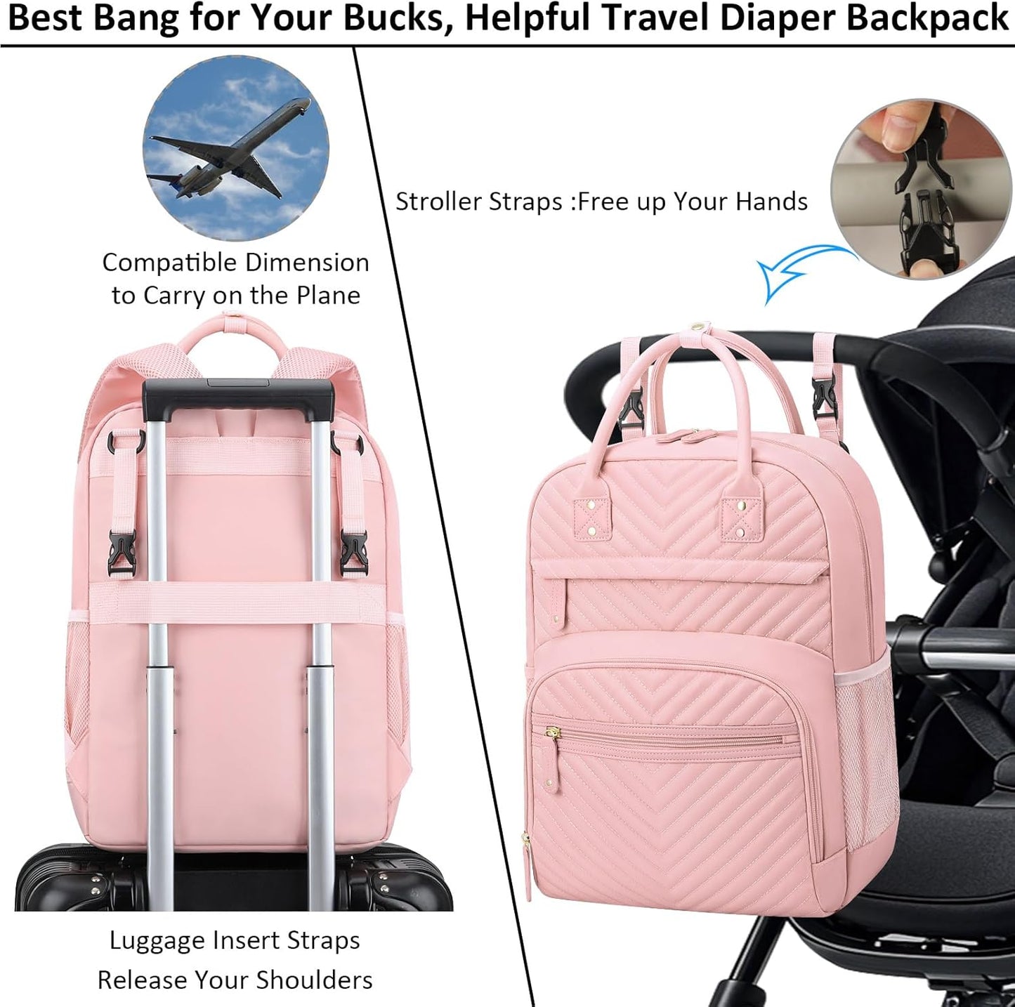 Diaper Bag Backpack Tote for Women Large Capacity, Baby Bag with Insulated Pockets Multifunctional Diaper Bags For Baby Girl Boy Waterproof Baby Bags For Boys Girls Maternity Bag Baby Pink