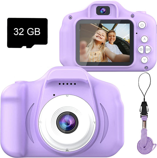 Upgrade Kids Selfie Camera, Christmas Birthday Gifts for Girls&Boys Age 3-9, HD Digital Video Cameras for Toddler, Portable Toy for 3 4 5 6 7 8 Year Old Girls&Boys with 32GB SD Card (Purple