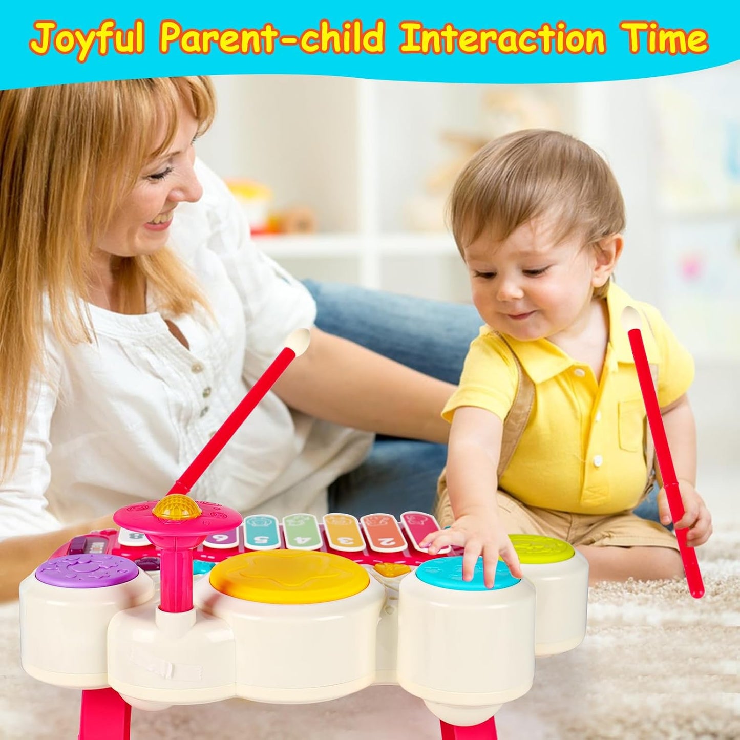 3 in 1 Musical Toys for Toddlers 1-3 Piano Xylophone Drum Set Toys for 1 2 3 Year Old Girls Birthday Music Instruments Baby Learning Developmental Sensory Toys Toddler Toys Age 1-2 2-3