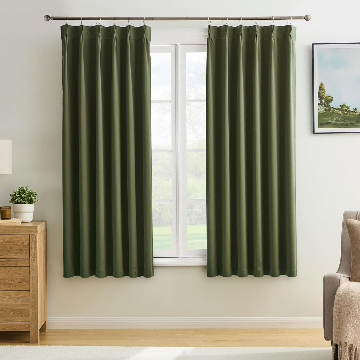 KEQIAOSUOCAI Dark Olive Pinch Pleated Curtains 45 Inches Long for Short Windows, Room Darkening Blackout Curtain Drapes for Bedroom 40 x 45 Inch -2 Panels