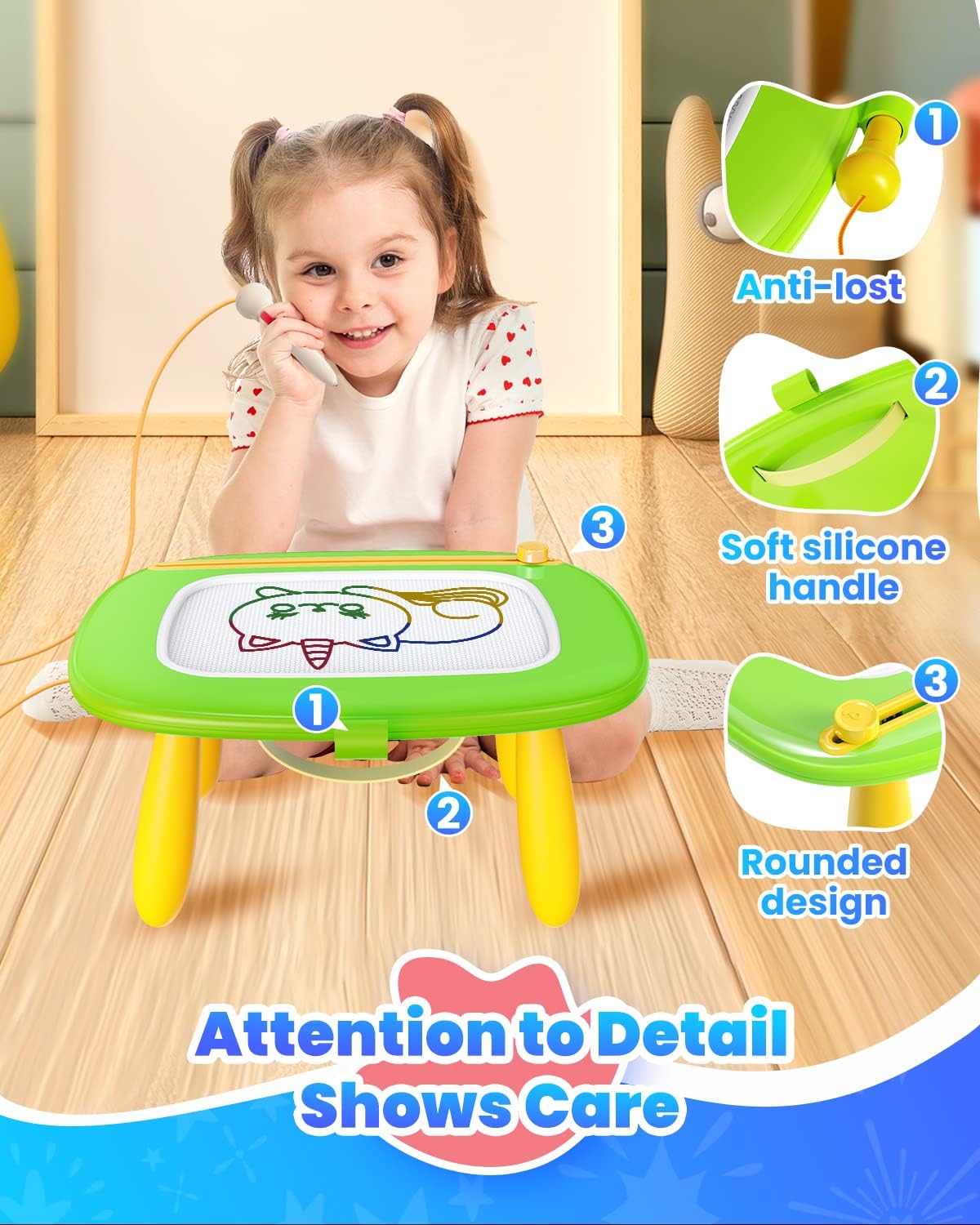 Toddlers Toys Ages 1-3, Magnetic Drawing Board, Doodle Board Pad Learning and Educational Toys for 18 Months Baby 1-3 Yr Kids Birthday Gifts - Green
