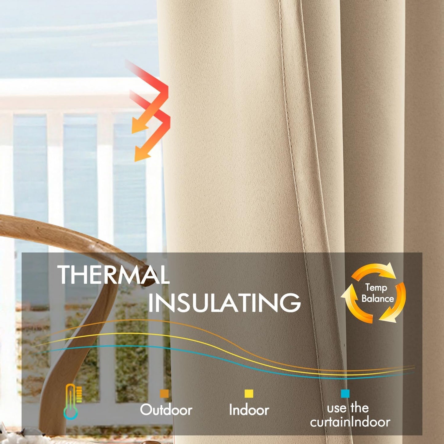 ANRODUO Back Tab Blackout Curtains for Bedroom Living Room, Rod Pocket Pinch Pleated Thermal Insulated Room Darkening Curtains 54 Inches Long 2 Panels, Beige, 42 x 54 Inch