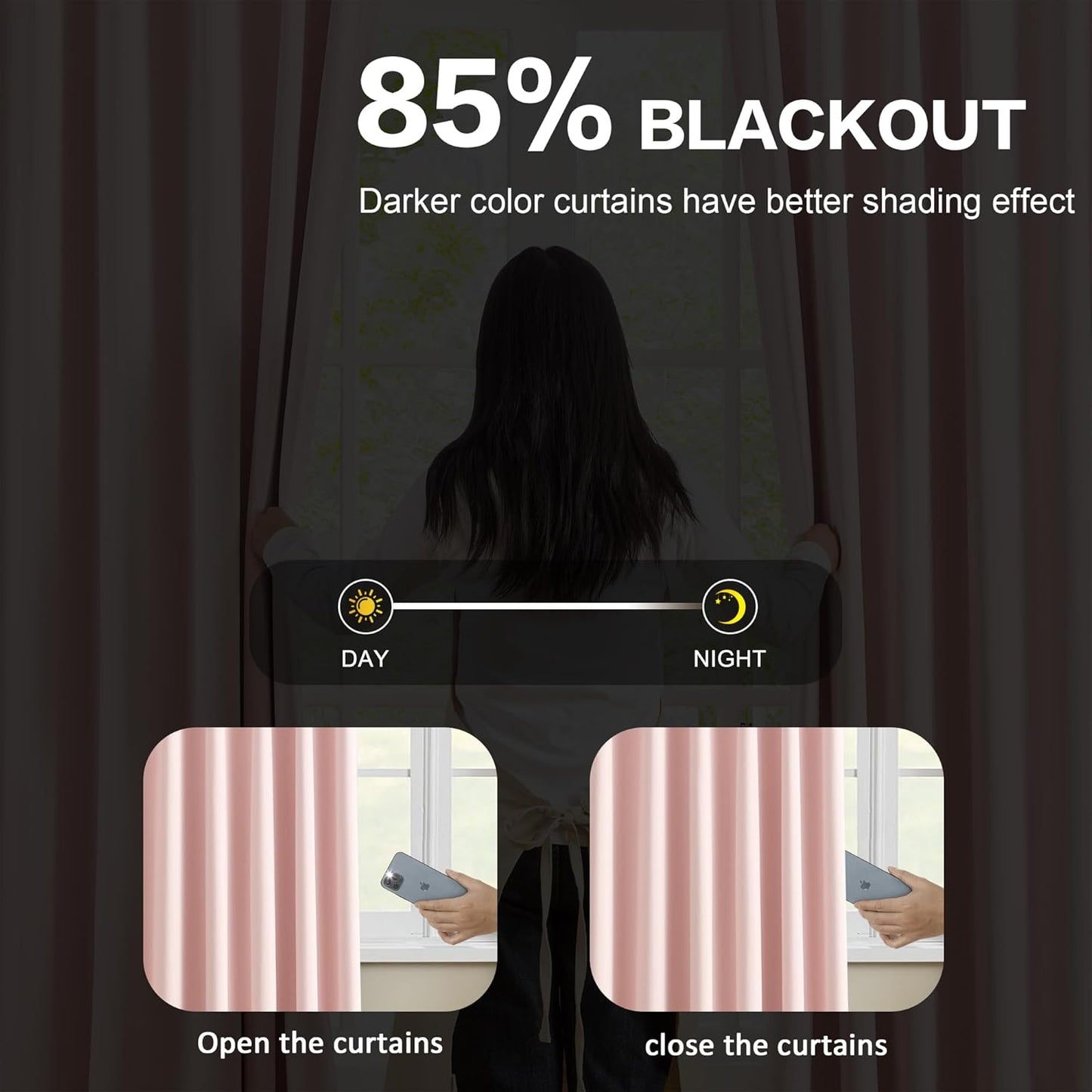 KEQIAOSUOCAI Pinch Pleated Pink Blackout Curtains 63 Inches Long, Sound & Light Reducing Room Darkening Drape for Girl's Bedroom(2 Panels, W40 x L63)